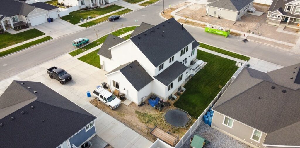 Aerial view of a suburban neighborhood